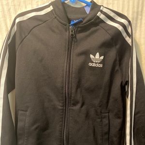 Adidas boys jacket black with the big leaf